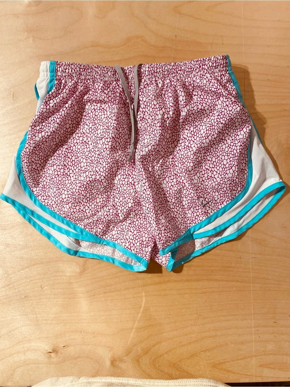 Nike Women's Pink Printed Athletic Shorts with Teal Trim Small (SZ)